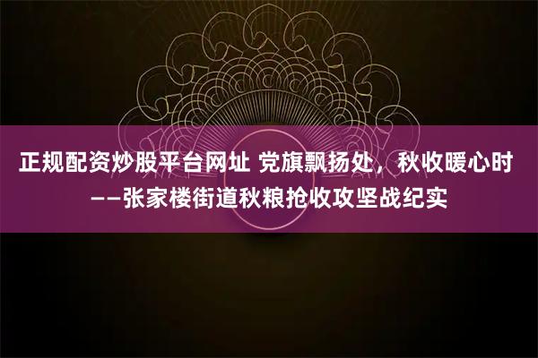 正规配资炒股平台网址 党旗飘扬处，秋收暖心时 ——张家楼街道秋粮抢收攻坚战纪实